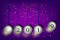 New Year`s Eve 2019. Pendulum balls. Realistic vector illustration