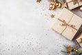 New Year\'s eve: present boxes and decorations, text space