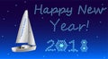 On New Year`s Eve the sailboat sails to the success.