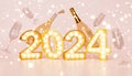 new year's sign 2024 sparkling with champagne Royalty Free Stock Photo