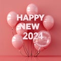 2024 New Year\'s Eve, Silvester 2024 Party, New Year Greeting Card, Happy New Year Party Font, Balloons and Confetti, AI Art Royalty Free Stock Photo