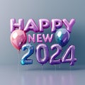 2024 New Year\'s Eve, Silvester 2024 Party, New Year Greeting Card, Happy New Year Party Font, Balloons and Confetti, AI Art Royalty Free Stock Photo