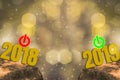 New Year`s Eve 2018 and Starting 2019 Brightness Theme of Gold,h Royalty Free Stock Photo