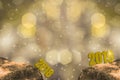 New Year`s Eve 2018 and Starting 2019 Brightness Theme of Gold,happy new year with sparkling golden light bokeh and glittering Royalty Free Stock Photo