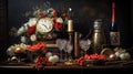 New Year's Eve, vintage still life party decoration