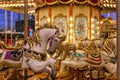 New Year`s festive empty carousel with festive illumination. Close-up Royalty Free Stock Photo