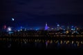 New Year`s fireworks show in Warsaw, Poland at night, view from the Vistula River Royalty Free Stock Photo