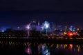 New Year`s fireworks show in Warsaw, Poland at night, view from the Vistula River Royalty Free Stock Photo