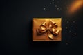 New Year\'s gift. Golden gift on a dark background, copy space background. AI generative