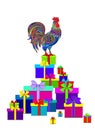 New Year`s gifts and the rooster