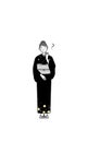 New Year\'s greeting and weddings, Senior woman in kimono nodding her head in question