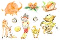 New year`s holiday sticker pack of ten figures animals and objects