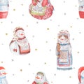 New Year\'s illustration with snowmen. A pattern with cute snowmen and stars Royalty Free Stock Photo