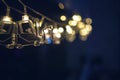 New Year`s lights garland in a dark room Royalty Free Stock Photo