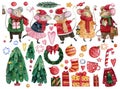 New Year`s mice, Christmas trees, stars, hearts, candies and snowflakes for your own design. Royalty Free Stock Photo