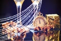 New Year's at midnight - Old clock with holiday lights Royalty Free Stock Photo