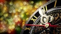 New Year`s at midnight - Old clock with stars snowflakes and holiday lights. 4K Royalty Free Stock Photo