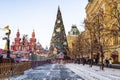 New Year`s Moscow, tourists on Red Square near the building of the Main Universal store