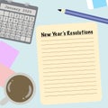 New YearÃ¢â¬â¢s resolutions among a cup of coffee , a pencil , an eraser , a calendar and Post-it notes. Royalty Free Stock Photo