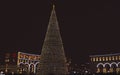 New Year\'s Square of the Republic of Armenia and a Christmas tree decorated with garlands