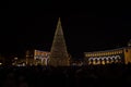 New Year\'s Square of the Republic of Armenia and a Christmas tree decorated with garlands