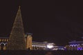 New Year\'s Square of the Republic of Armenia and a Christmas tree decorated with garlands