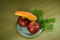 New Year`s still life of two apples and carrots. Royalty Free Stock Photo