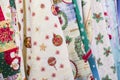 New Year`s textiles, fabric with a Christmas print pattern