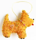 New Year`s toy made of fabric and beads Royalty Free Stock Photo