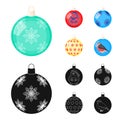 New Year`s Toys cartoon,black icons in set collection for design.Christmas balls for a treevector symbol stock web