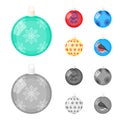 New Year`s Toys cartoon,monochrome icons in set collection for design.Christmas balls for a treevector symbol stock web