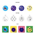 New Year`s Toys cartoon,outline,flat icons in set collection for design.Christmas balls for a treevector symbol stock