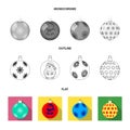 New Year s Toys flat,outline,monochrome icons in set collection for design.Christmas balls for a treevector symbol stock