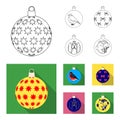 New Year`s Toys outline,flat icons in set collection for design.Christmas balls for a treevector symbol stock web