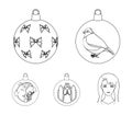 New Year`s Toys outline icons in set collection for design.Christmas balls for a treevector symbol stock web