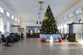 New Year\'s tree in the ticket hall of the old railway station, Rybinsk. Russia Royalty Free Stock Photo