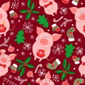 New Year`s vector seamless pattern with pigs.Vector seamless pattern of Happy New Year and Christmas Day. Seamless pattern of do