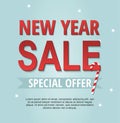 New Year sale banner with candy isolated on blue background. Spesial offer.