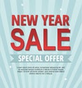 New Year sale banner isolated on blue background. Spesial offer.