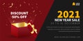 new year 2021 sale banner promotion design template concept combination realistic open box. online web banner advertising  design Royalty Free Stock Photo