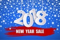 New Year sale 2018 blue concept with silver starfall