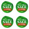 New Year sale green stickers set 15%, 25%, 35%, 45% off