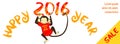 New year sale horizontal banner with cute monkey Royalty Free Stock Photo