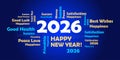best wishes 2026 happy new year typography on blue background. new year eve 2026. Royalty Free Stock Photo