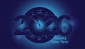 New Year 2026 blue Greeting Card template, blue Festive Greeting vector. Royalty Free Stock Photo