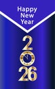 Happy New Year 2026 Festive blue Greeting Card template. Royalty Free Stock Photo