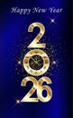 best wishes new year card template. Happy New Year 2026 Festive blue Greeting Card template. Royalty Free Stock Photo