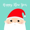 New Year. Santa Claus face head icon set. Merry Christmas. Red hat. Moustaches, beard. Cute cartoon funny kawaii baby character. Royalty Free Stock Photo