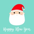 New Year. Santa Claus face head round icon. Merry Christmas. Red hat. White moustaches, beard. Cute cartoon funny kawaii baby Royalty Free Stock Photo
