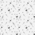 New year seamless pattern with champagne and sparks. Black and white lines of design art. Vector Illustration Royalty Free Stock Photo